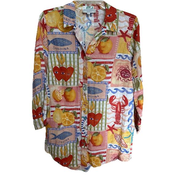 Calypso St Barth Tops - CALYPSO ST BARTH Small Linen Sardina Beach Italian Shirt Button Down  Cover Up